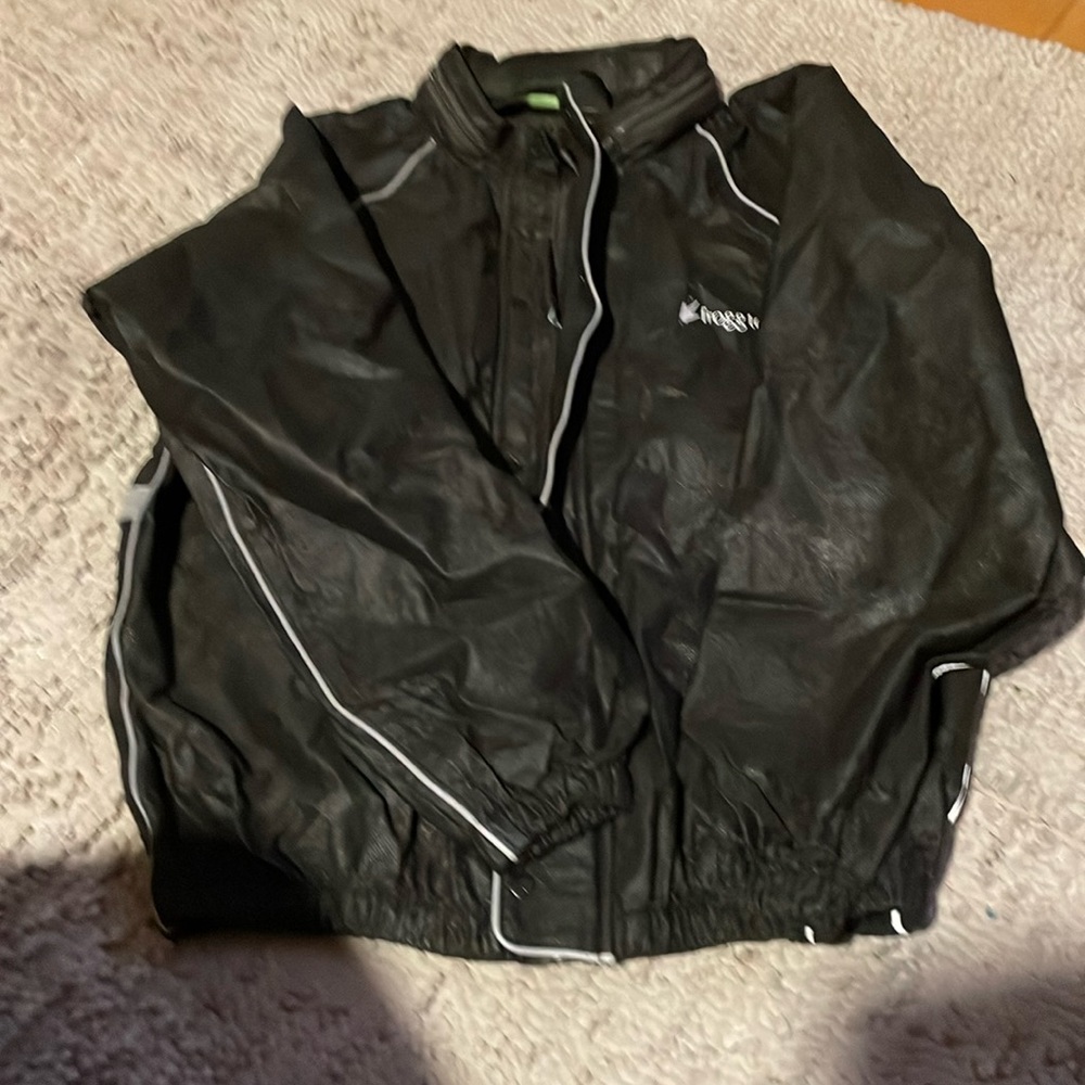 Dri Ducks Frogg Toggs Rain Jacket Mens Black Full Zip Detachable Hoodie sz M